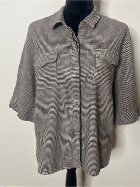 Ann Mashburn Women’s Brown Houndstooth Wool Blend Button Up Collar Shirt Sz L